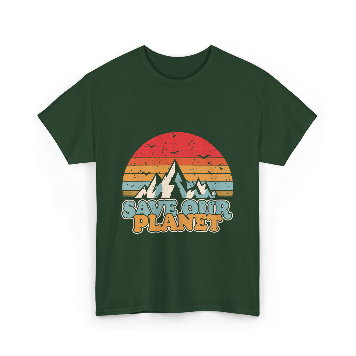 Save Our Planet Retro Design T-Shirt - Forest Green