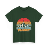 Save Our Planet Retro Design T-Shirt - Forest Green