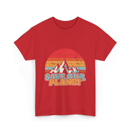 Save Our Planet Retro Design T-Shirt - Red