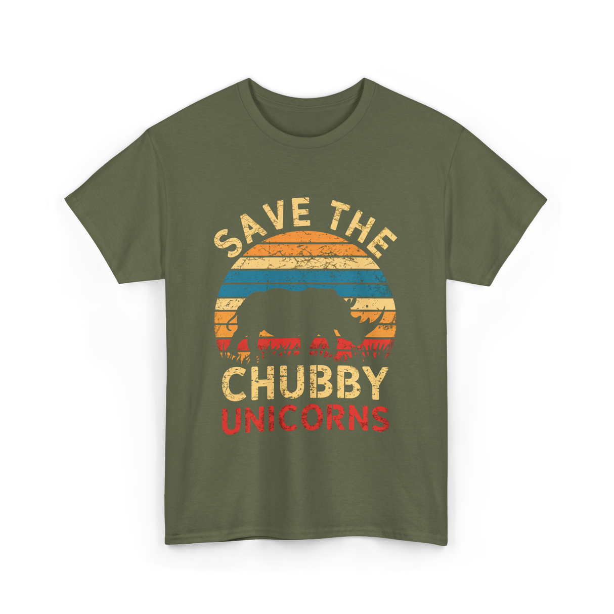 Save The Chubby Unicorns Rhino T-Shirt - Military Green