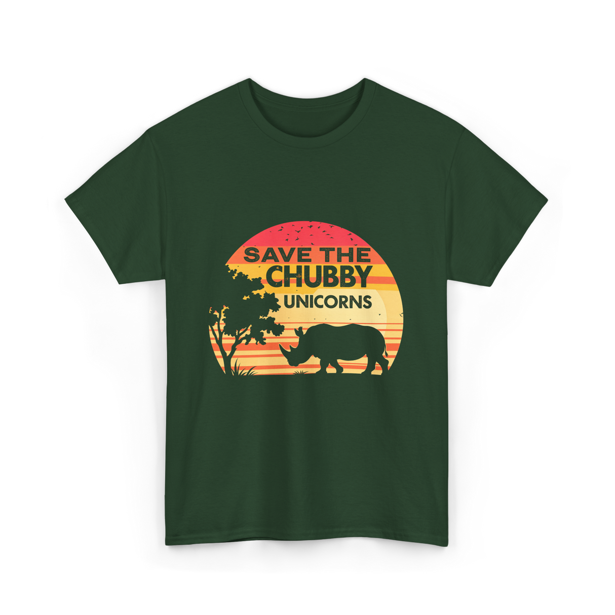 Save The Chubby Unicorns Rhino T-Shirt - Forest Green