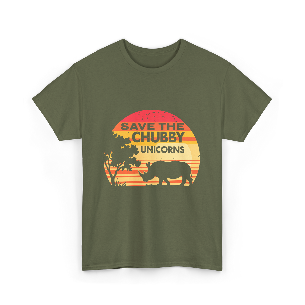 Save The Chubby Unicorns Rhino T-Shirt - Military Green