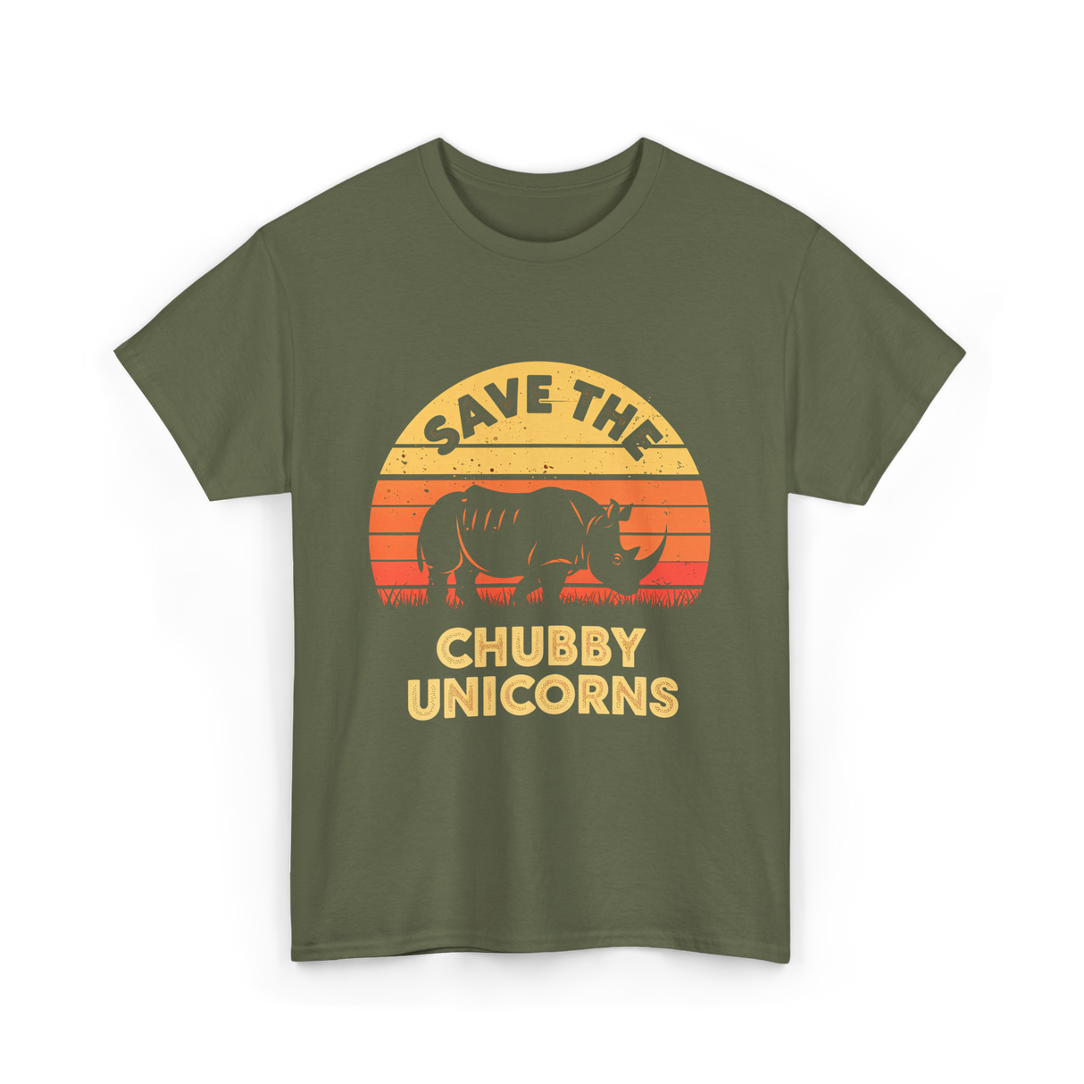 Save the Chubby Unicorns Rhino T-Shirt - Military Green