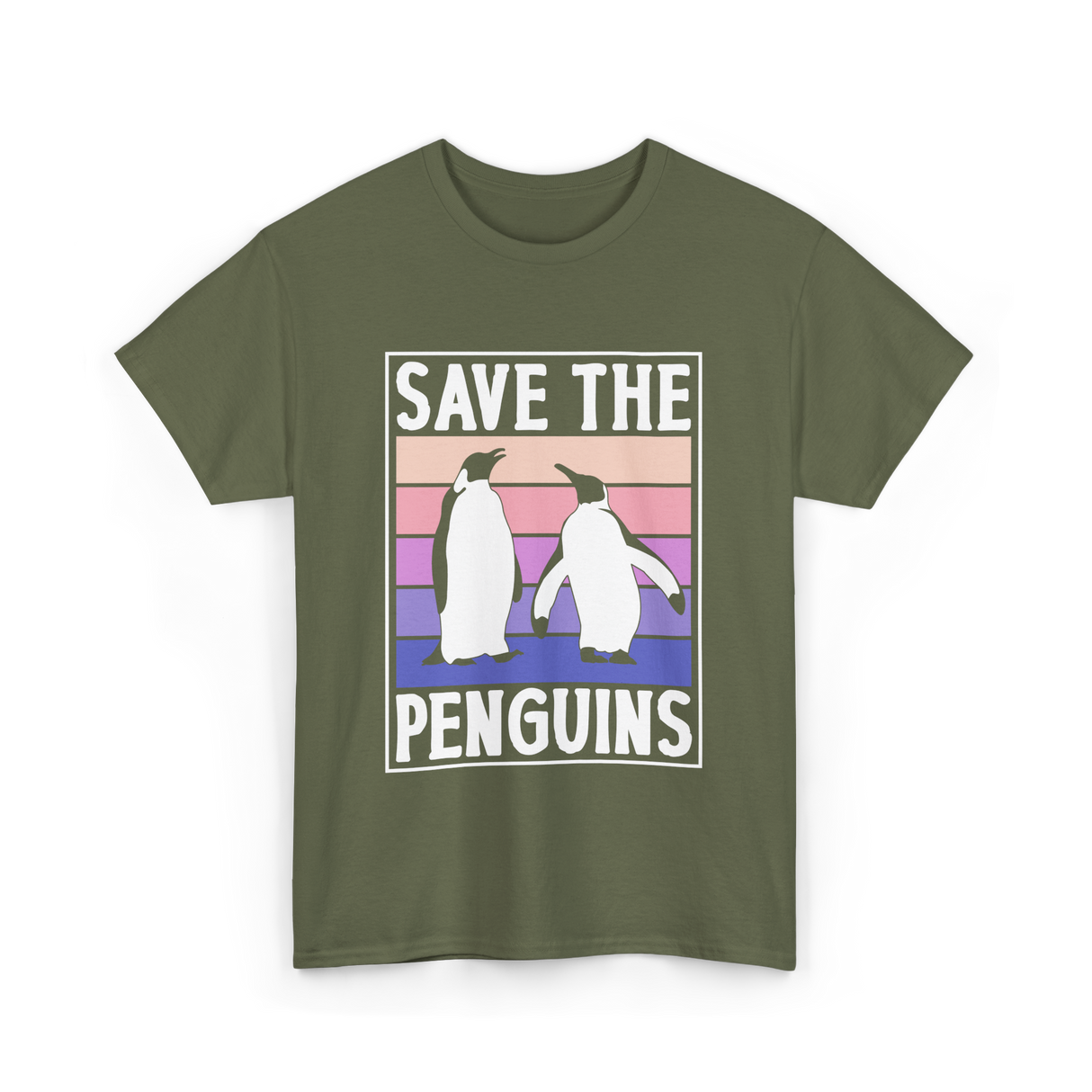 Save The Penguins Penguin Conservation T-Shirt - Military Green