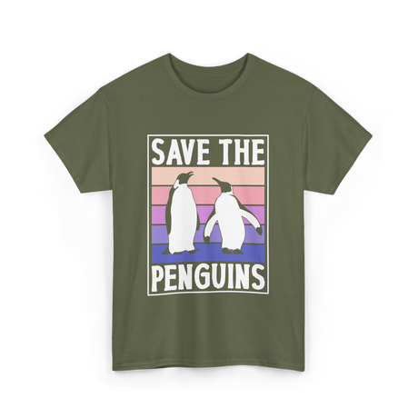 Save The Penguins Penguin Conservation T-Shirt - Military Green