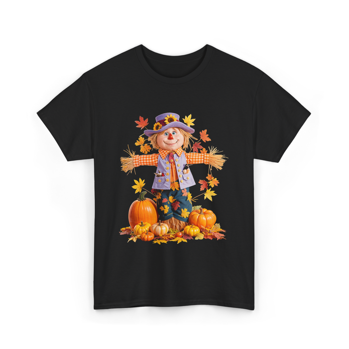 Scarecrow Autumn Pumpkin Fall T-Shirt - Black