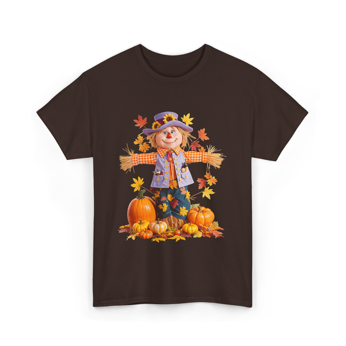 Scarecrow Autumn Pumpkin Fall T-Shirt - Dark Chocolate