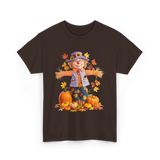 Scarecrow Autumn Pumpkin Fall T-Shirt - Dark Chocolate