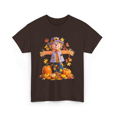 Scarecrow Autumn Pumpkin Fall T-Shirt - Dark Chocolate