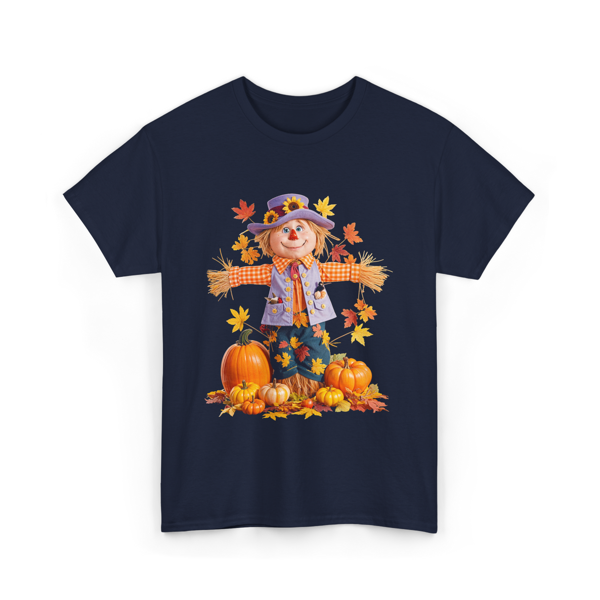 Scarecrow Autumn Pumpkin Fall T-Shirt - Navy