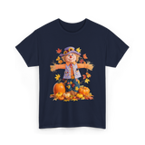 Scarecrow Autumn Pumpkin Fall T-Shirt - Navy