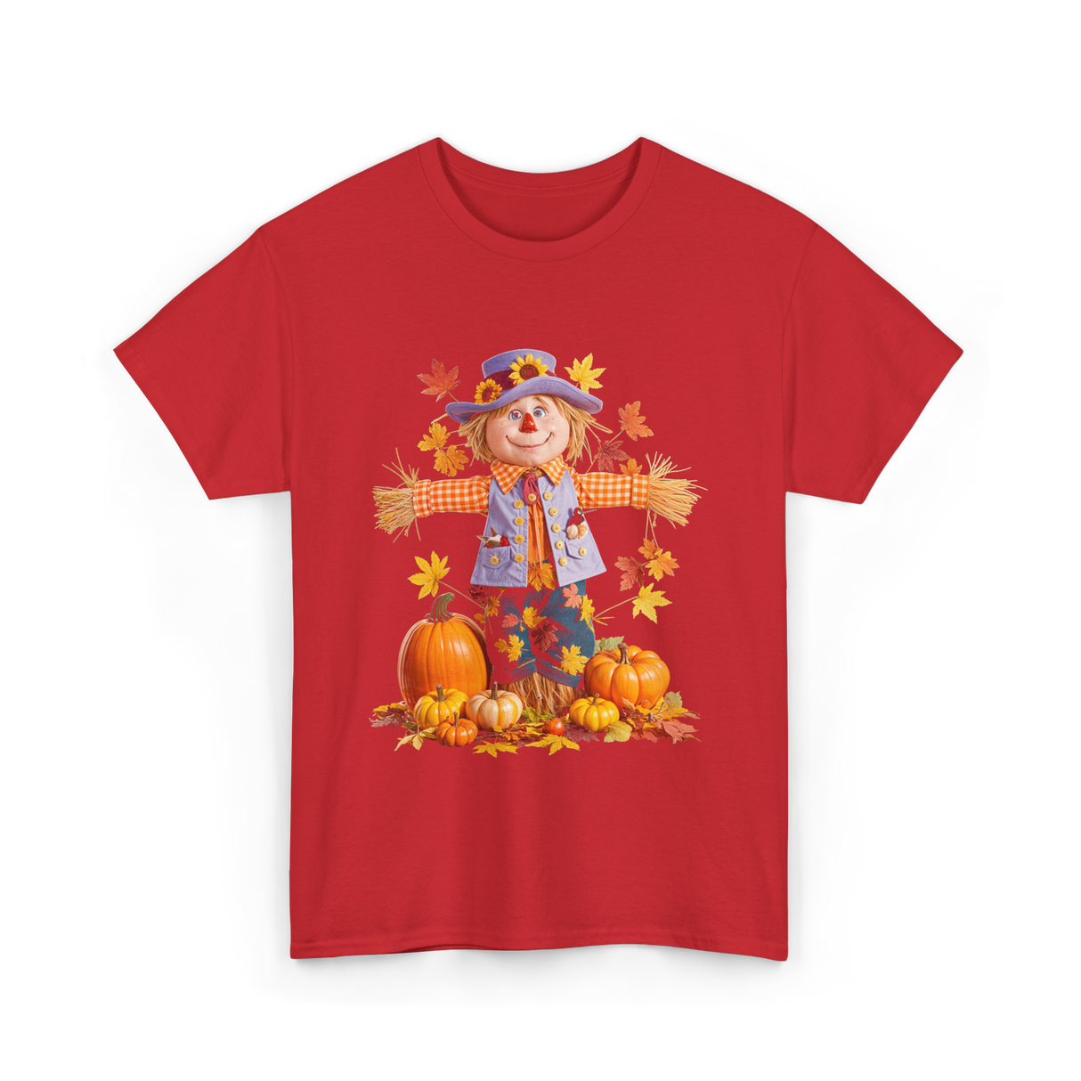 Scarecrow Autumn Pumpkin Fall T-Shirt - Red