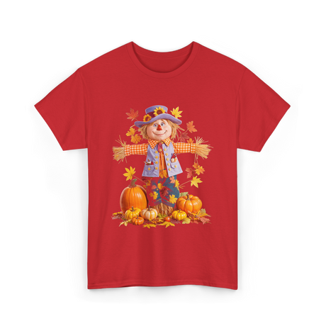 Scarecrow Autumn Pumpkin Fall T-Shirt - Red