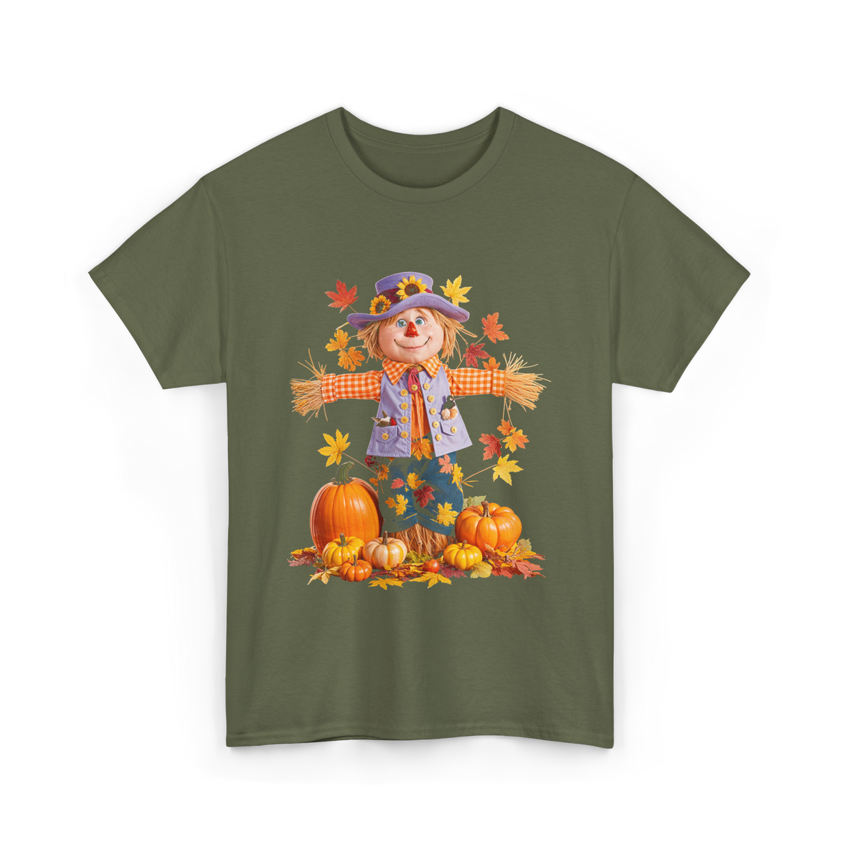 Scarecrow Autumn Pumpkin Fall T-Shirt - Military Green