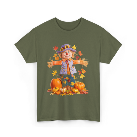 Scarecrow Autumn Pumpkin Fall T-Shirt - Military Green