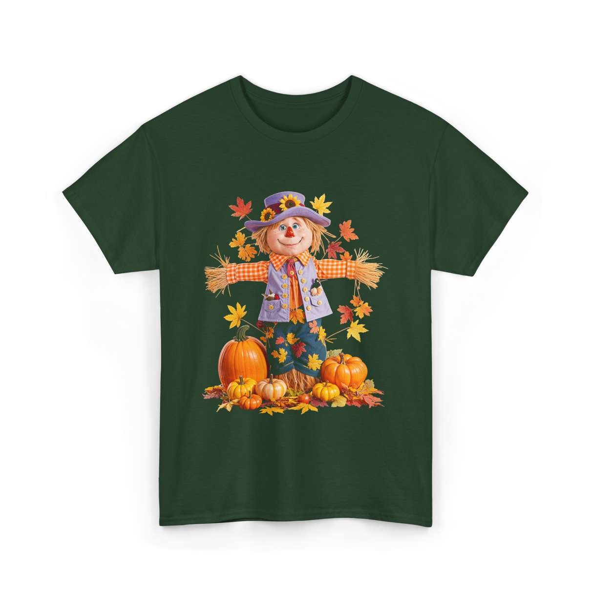 Scarecrow Autumn Pumpkin Fall T-Shirt - Forest Green