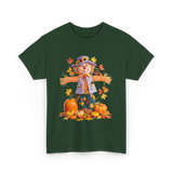 Scarecrow Autumn Pumpkin Fall T-Shirt - Forest Green