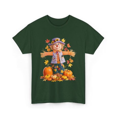 Scarecrow Autumn Pumpkin Fall T-Shirt - Forest Green