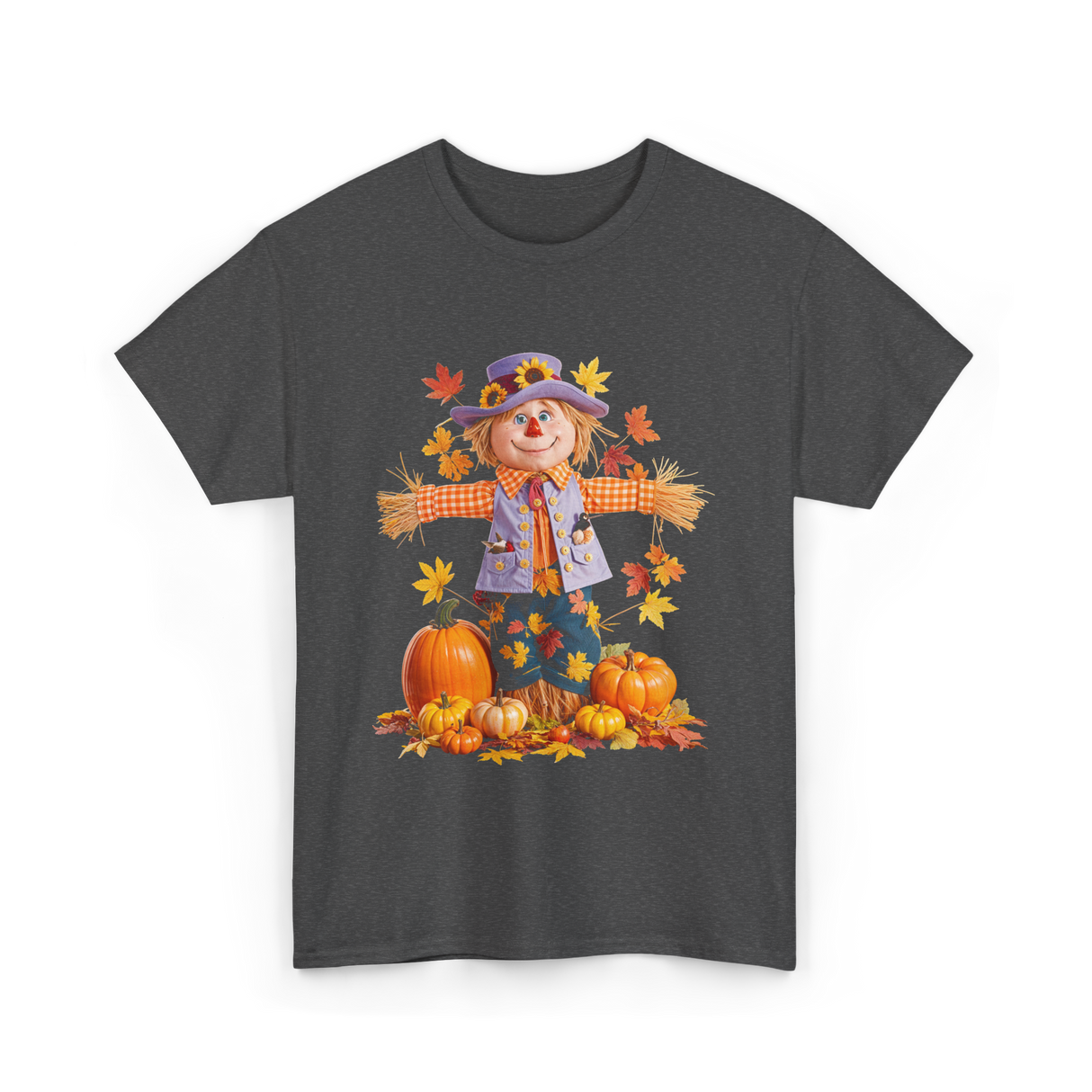 Scarecrow Autumn Pumpkin Fall T-Shirt - Dark Heather