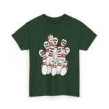 Scared Bowling Pins Bowling T-Shirt - Forest Green