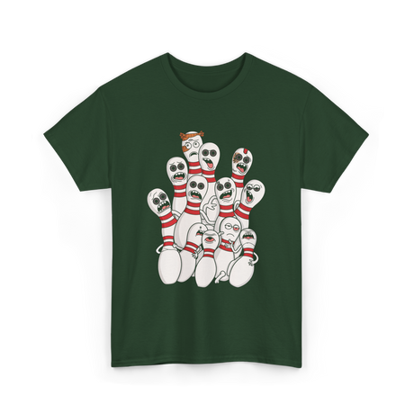 Scared Bowling Pins Bowling T-Shirt - Forest Green