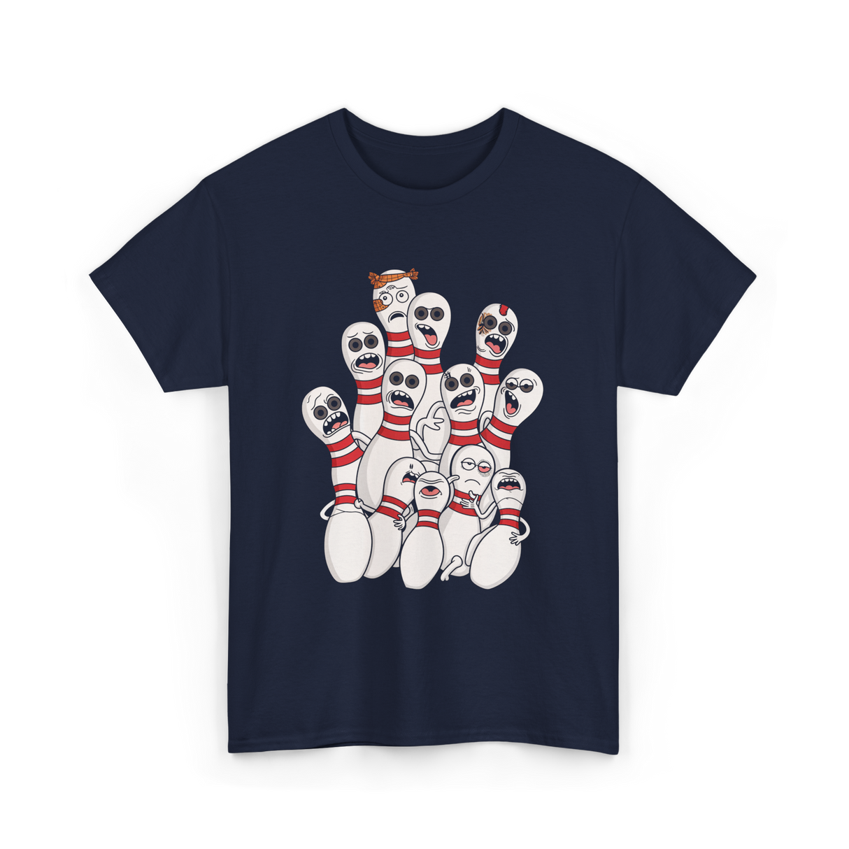 Scared Bowling Pins Bowling T-Shirt - Navy