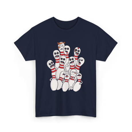 Scared Bowling Pins Bowling T-Shirt - Navy