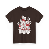 Scared Bowling Pins Bowling T-Shirt - Dark Chocolate