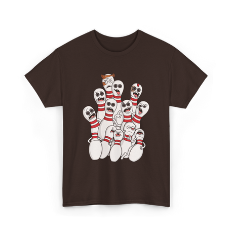 Scared Bowling Pins Bowling T-Shirt - Dark Chocolate