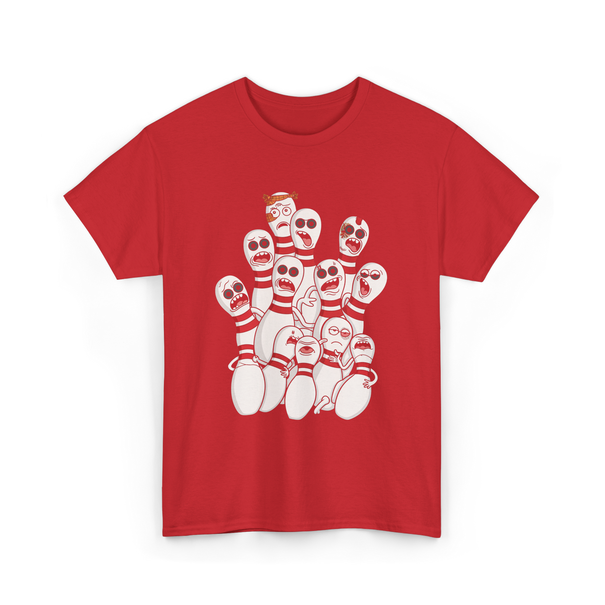 Scared Bowling Pins Bowling T-Shirt - Red