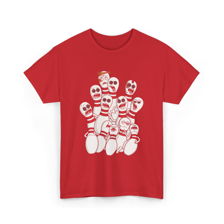 Scared Bowling Pins Bowling T-Shirt - Red