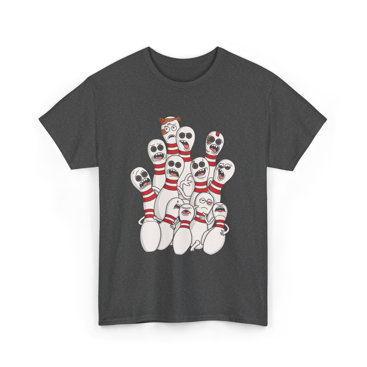 Scared Bowling Pins Bowling T-Shirt - Dark Heather