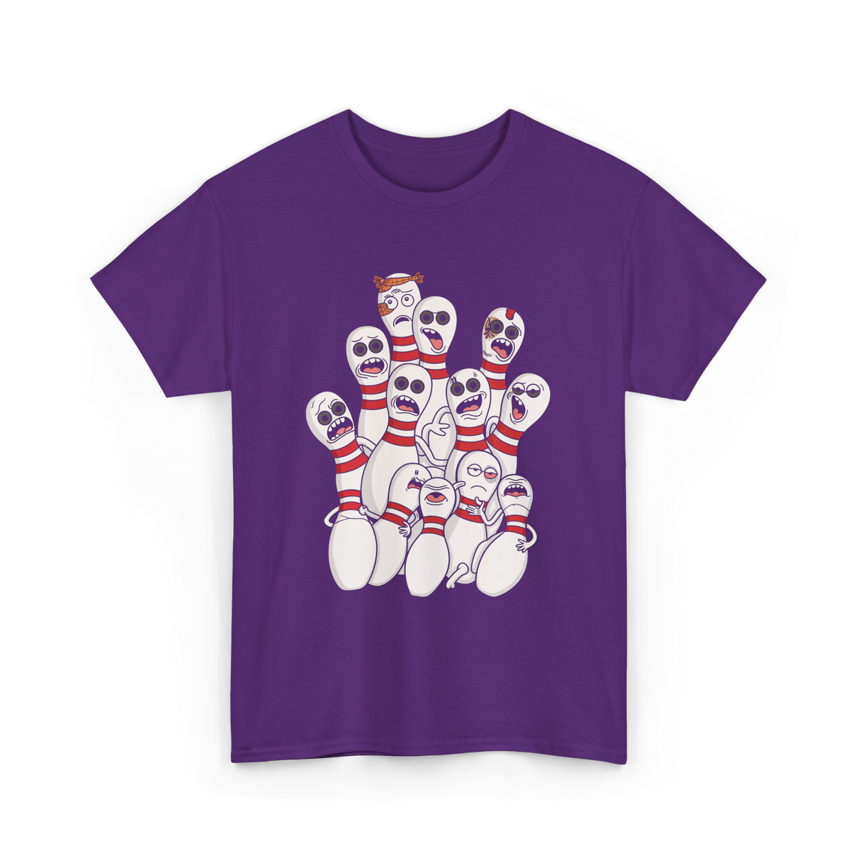 Scared Bowling Pins Bowling T-Shirt - Purple