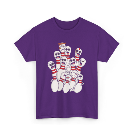 Scared Bowling Pins Bowling T-Shirt - Purple