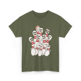 Scared Bowling Pins Bowling T-Shirt - Military Green