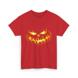 Scary Carved Pumpkin Halloween T-Shirt - Red