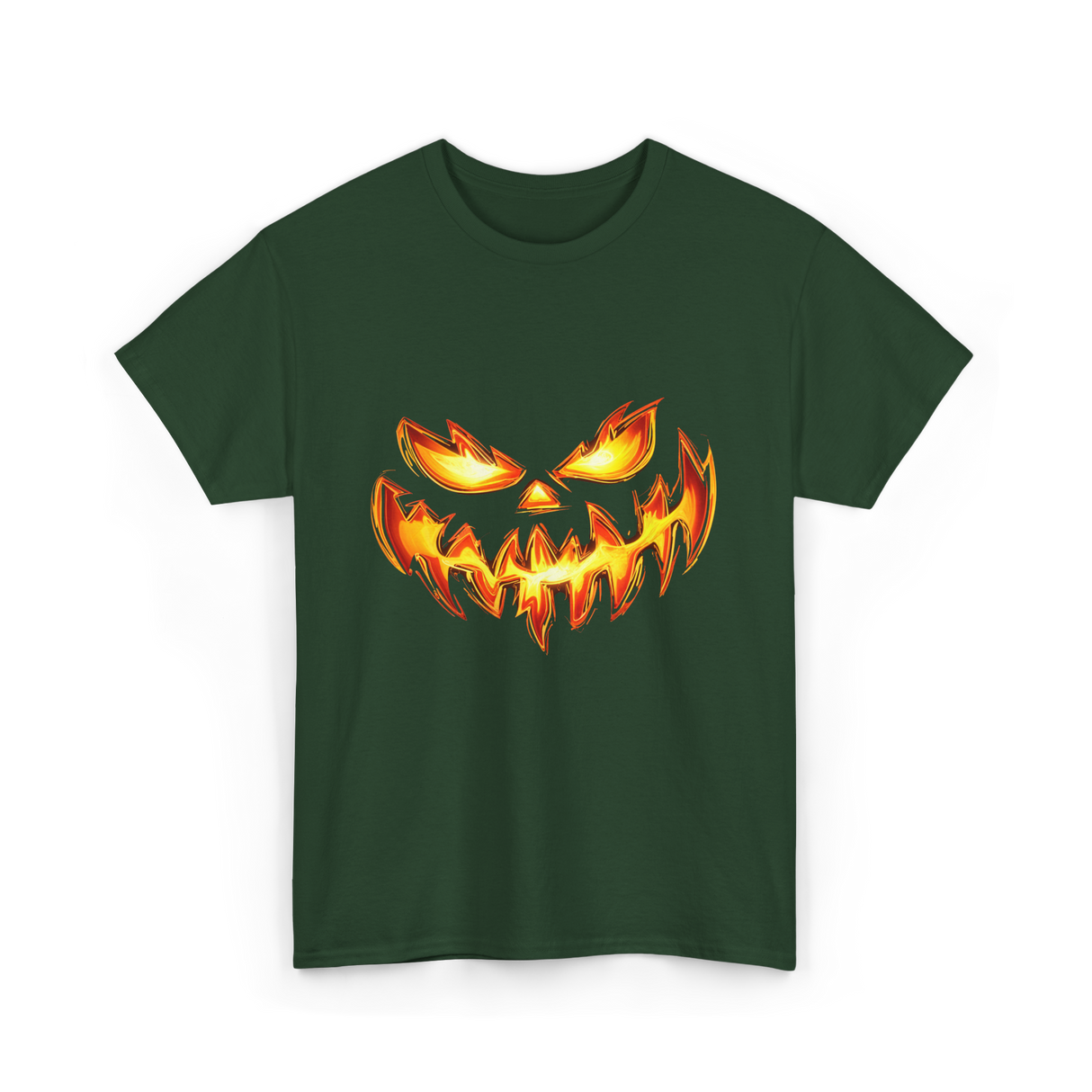 Scary Carved Pumpkin Halloween T-Shirt - Forest Green