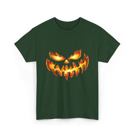 Scary Carved Pumpkin Halloween T-Shirt - Forest Green