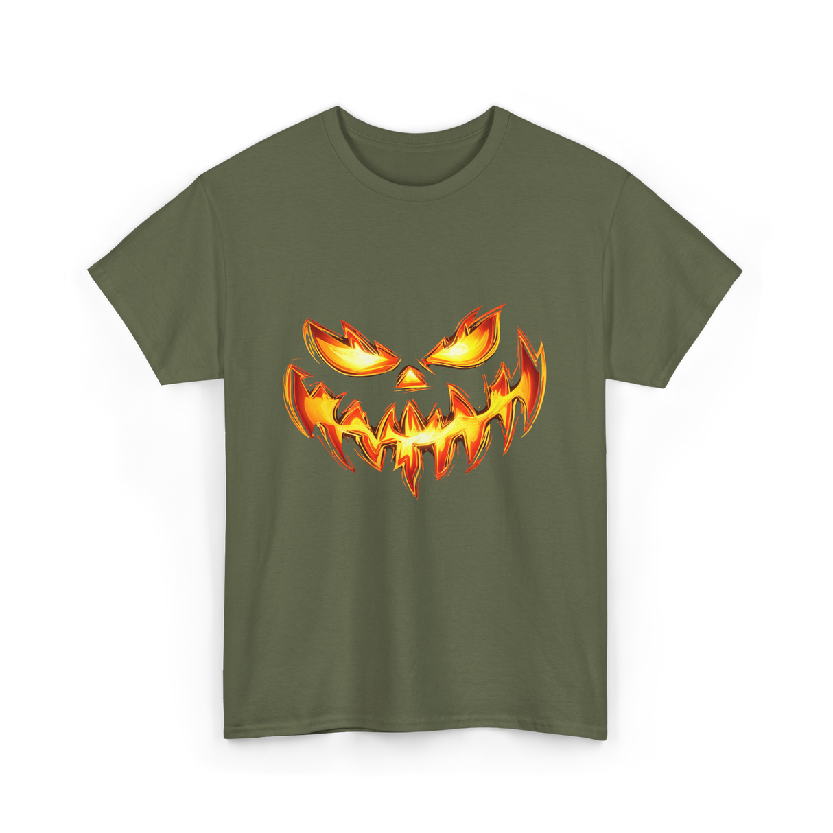 Scary Carved Pumpkin Halloween T-Shirt - Military Green