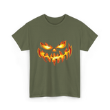 Scary Carved Pumpkin Halloween T-Shirt - Military Green