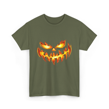 Scary Carved Pumpkin Halloween T-Shirt - Military Green