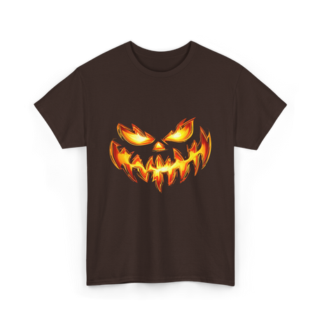 Scary Carved Pumpkin Halloween T-Shirt - Dark Chocolate