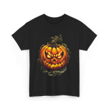 Scary Pumpkin Halloween Autumn T-Shirt - Black