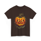 Scary Pumpkin Halloween Autumn T-Shirt - Dark Chocolate