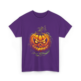 Scary Pumpkin Halloween Autumn T-Shirt - Purple