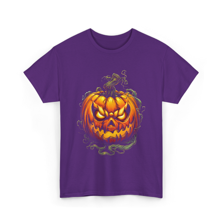 Scary Pumpkin Halloween Autumn T-Shirt - Purple