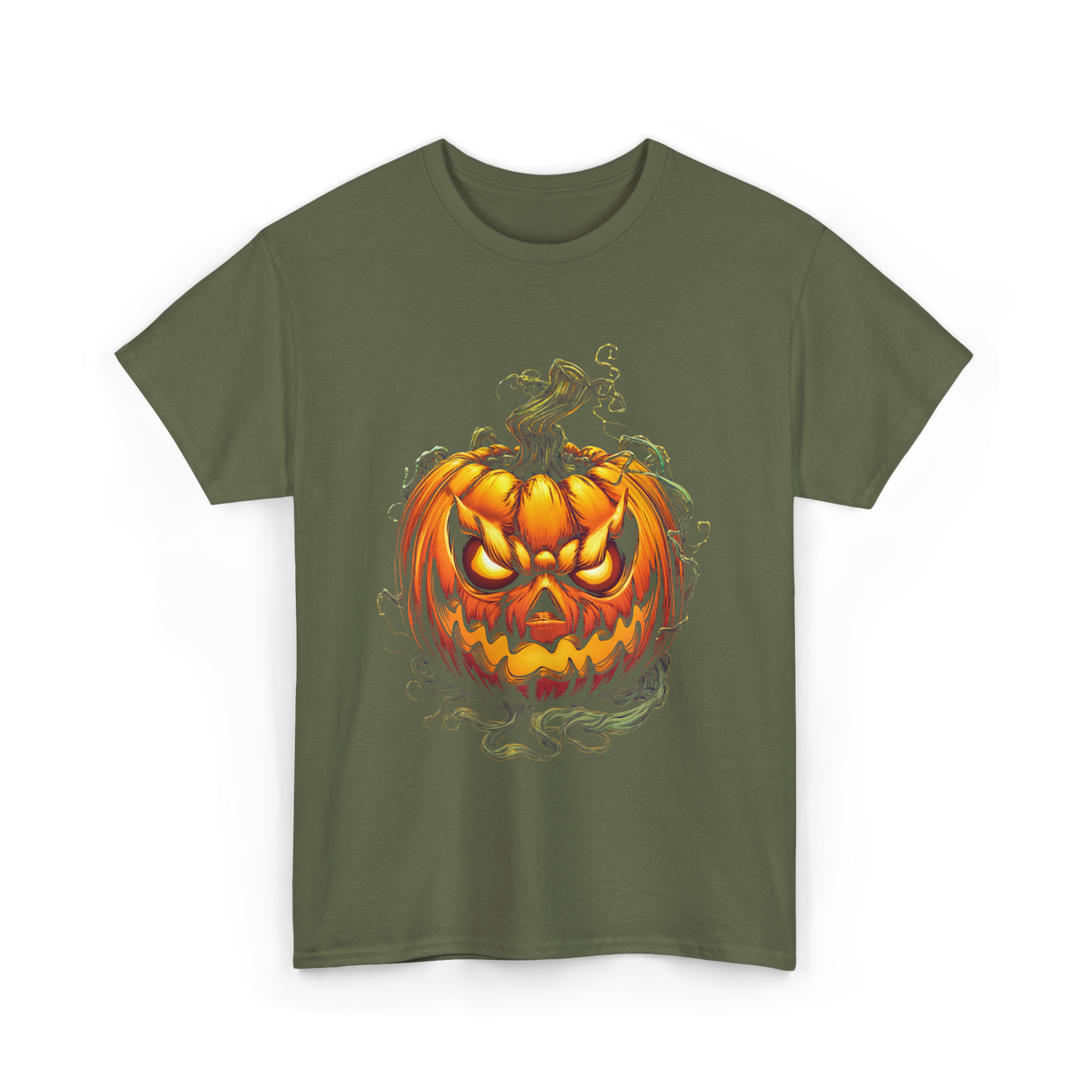 Scary Pumpkin Halloween Autumn T-Shirt - Military Green