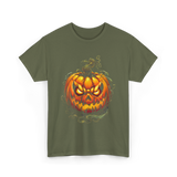 Scary Pumpkin Halloween Autumn T-Shirt - Military Green