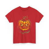 Scary Pumpkin Halloween Autumn T-Shirt - Red