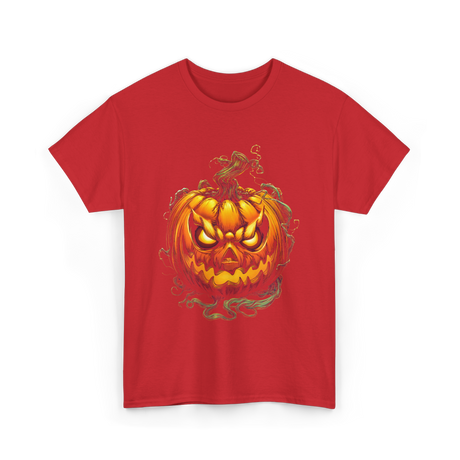 Scary Pumpkin Halloween Autumn T-Shirt - Red